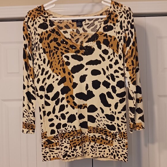 #78 3/$18 - SML Design Brown/Yellow Long Sleeve Top Size S - Picture 1 of 5